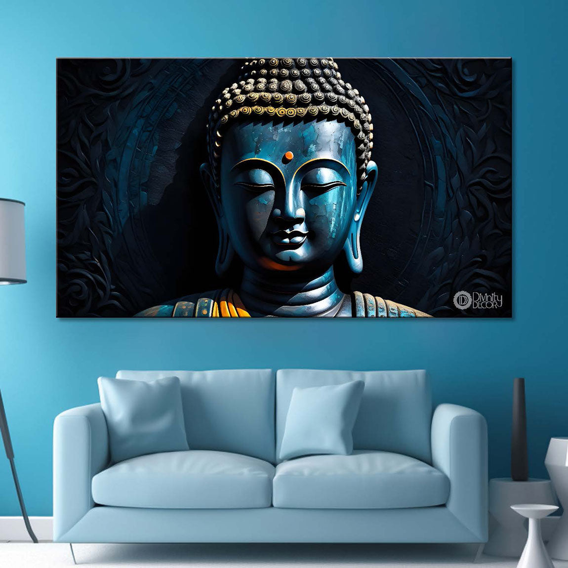 Blue buddha textured painting Canvas Wall Painting - Buddha-72
