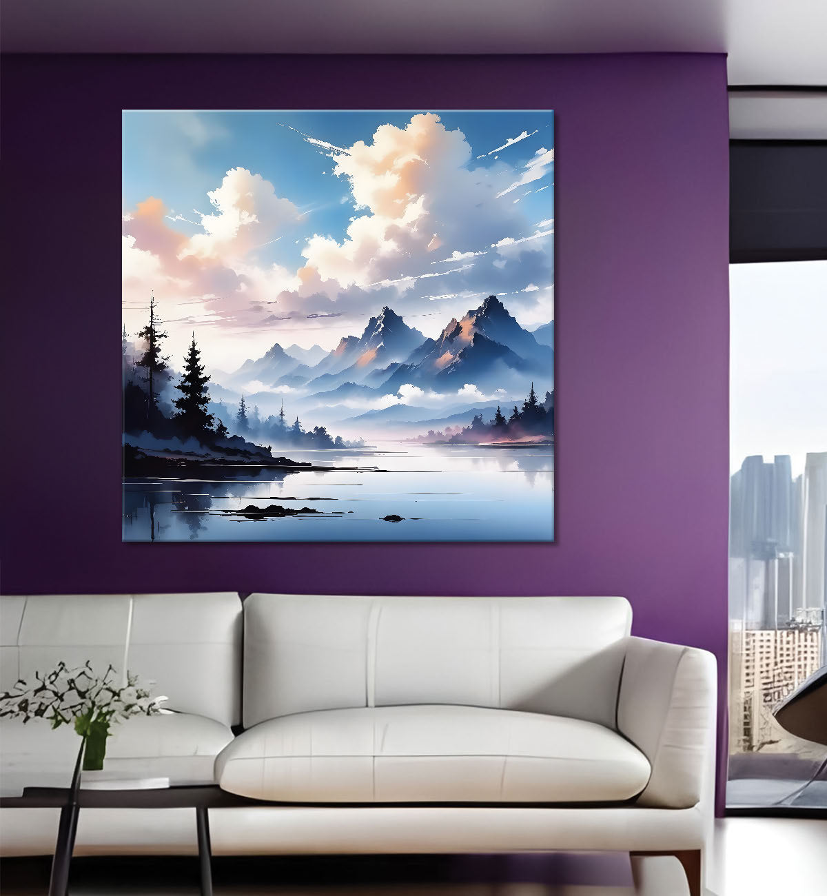 Mountains in the clouds water colour painting 24X24- Nature Art -S-73