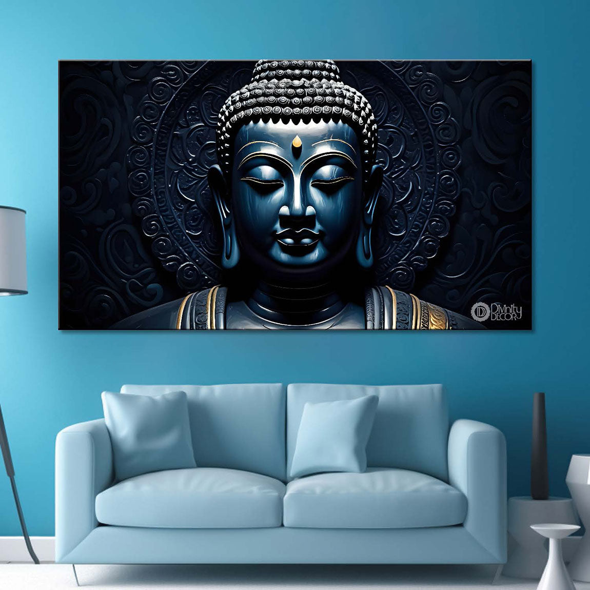 Blue buddha textured painting Canvas Wall Painting - Buddha-74