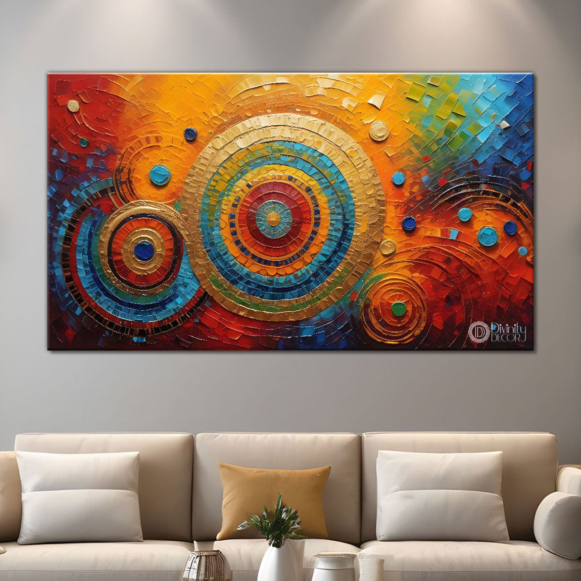Colorful rings textured art Canvas Painting - Design - Modern-L-74