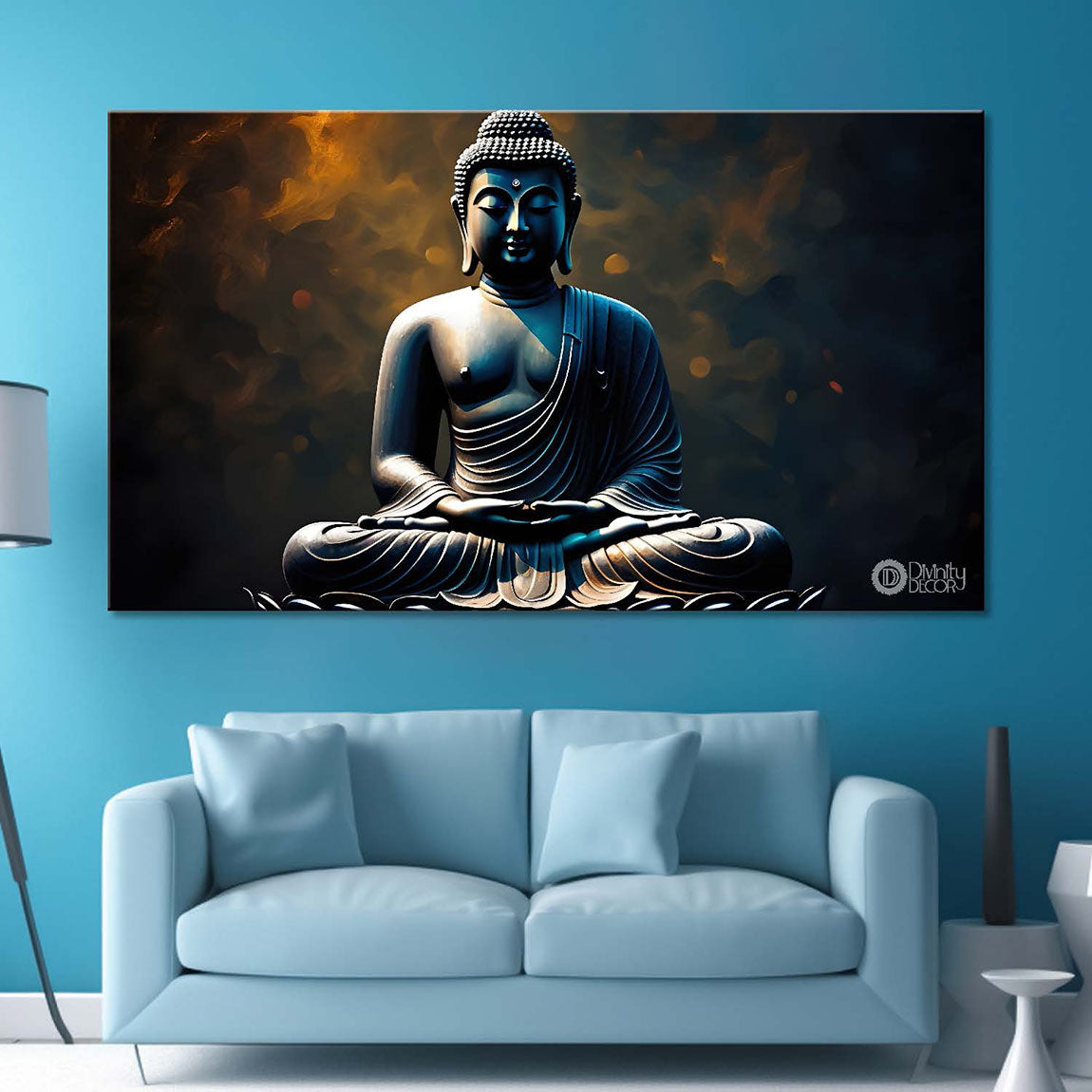 Black buddha with orange and black background painting Canvas Wall Painting - Buddha-75