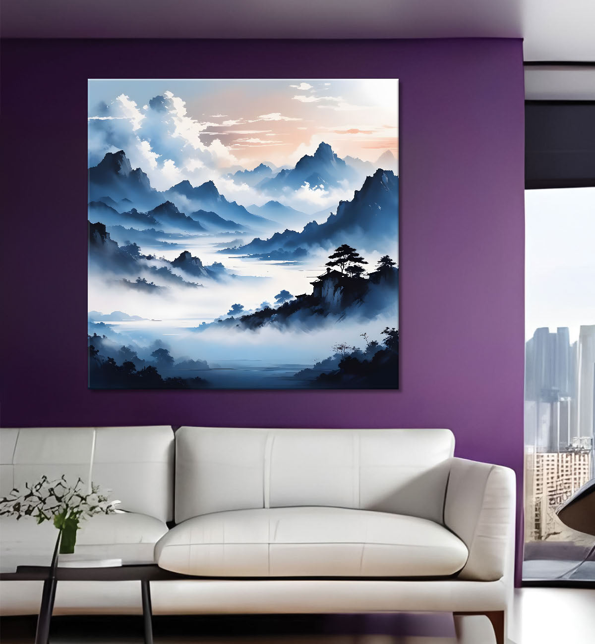 Mountains and the river with tree water colour painting 24X24- Nature Art -S-76