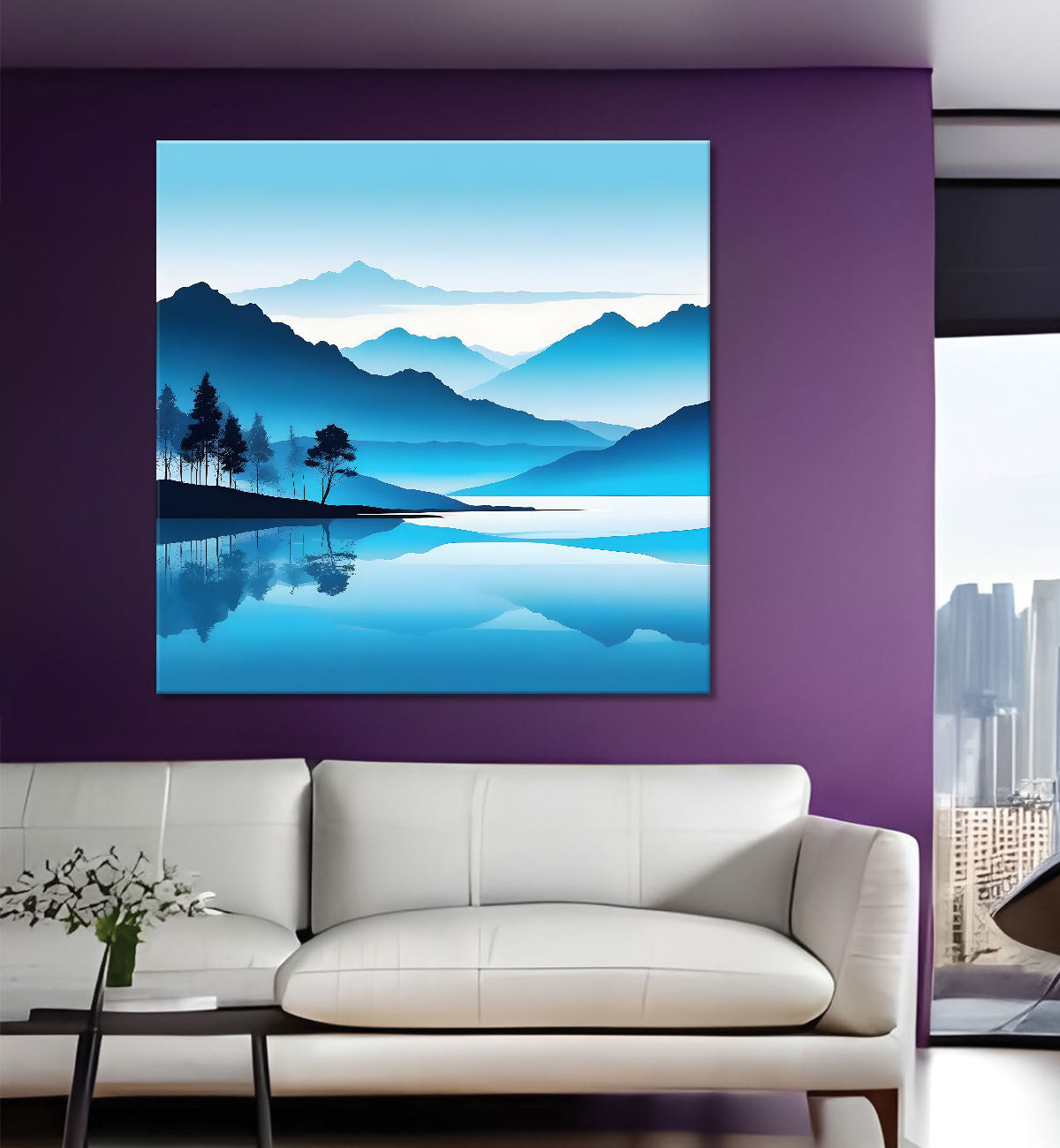 Mountains and the river with tree water colour painting 24X24- Nature Art -S-77