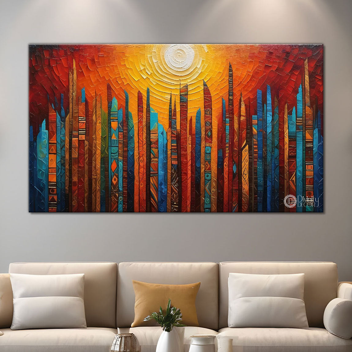 Sunrise textured modern art Canvas Painting - Design - Modern-L-78