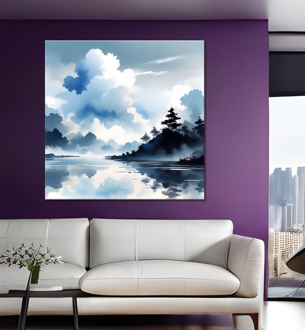 Mountains and the river with tree water colour painting 24X24- Nature Art -S-79