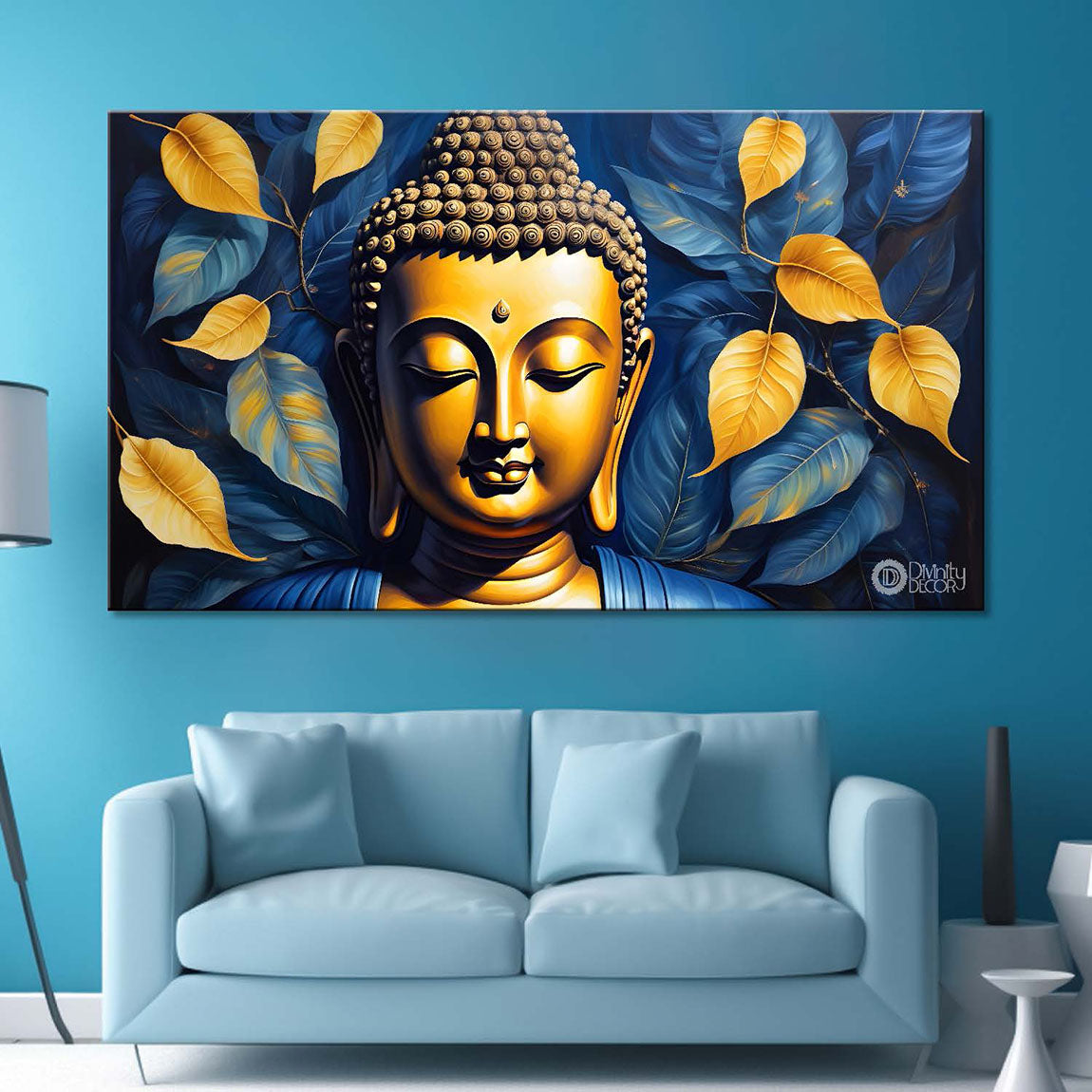 Golden buddha with yellow leaves painting Canvas Wall Painting - Buddha-79