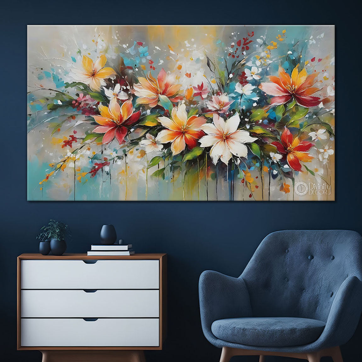 Colorful flowers textured water color painting Canvas Painting - Nature Art -79