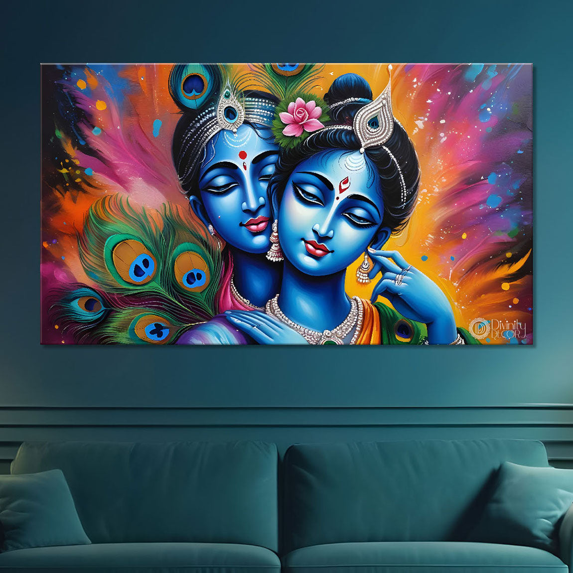Blue faces of Krishna and Radha painting Canvas Painting - Design - Krishna-80