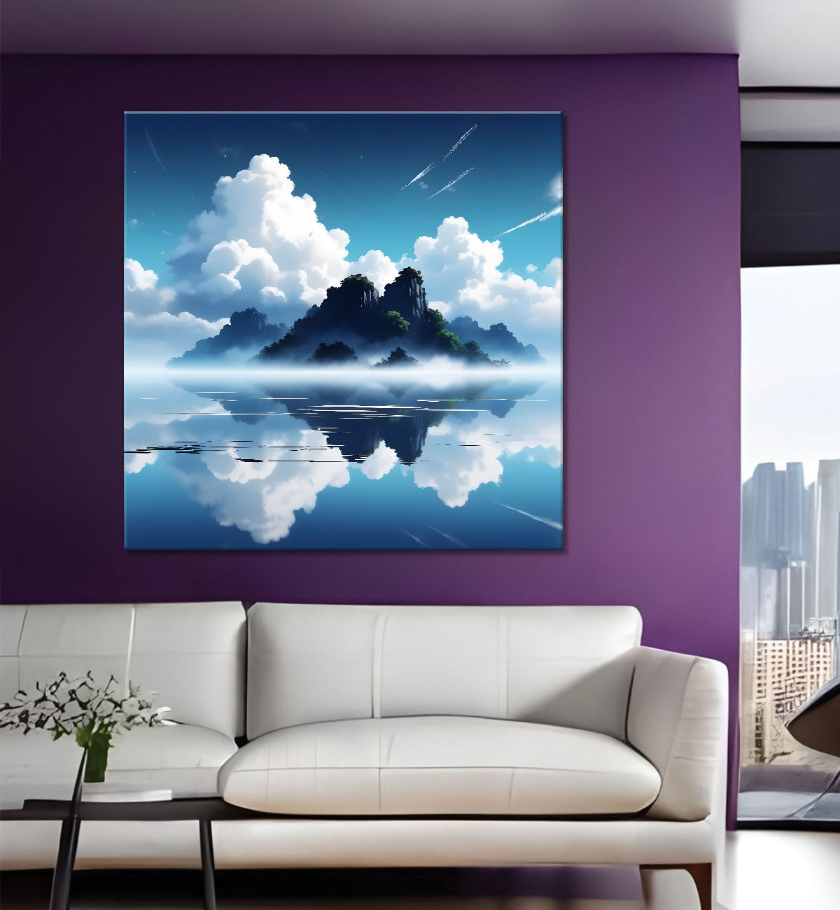 Mountains and the river with tree water colour painting 24X24- Nature Art -S-81