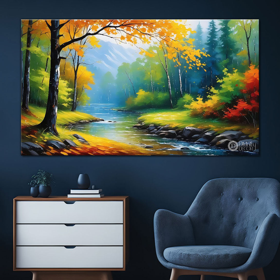 Colorful trees in textured painting Canvas Painting - Nature Art -82