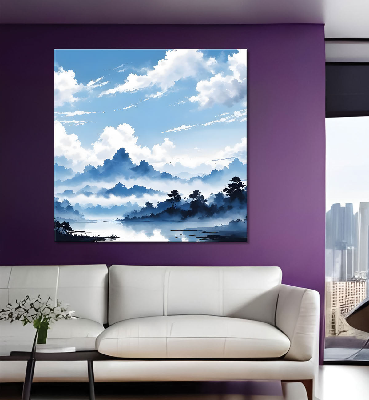 Mountains and the river with tree water colour painting 24X24- Nature Art -S-82