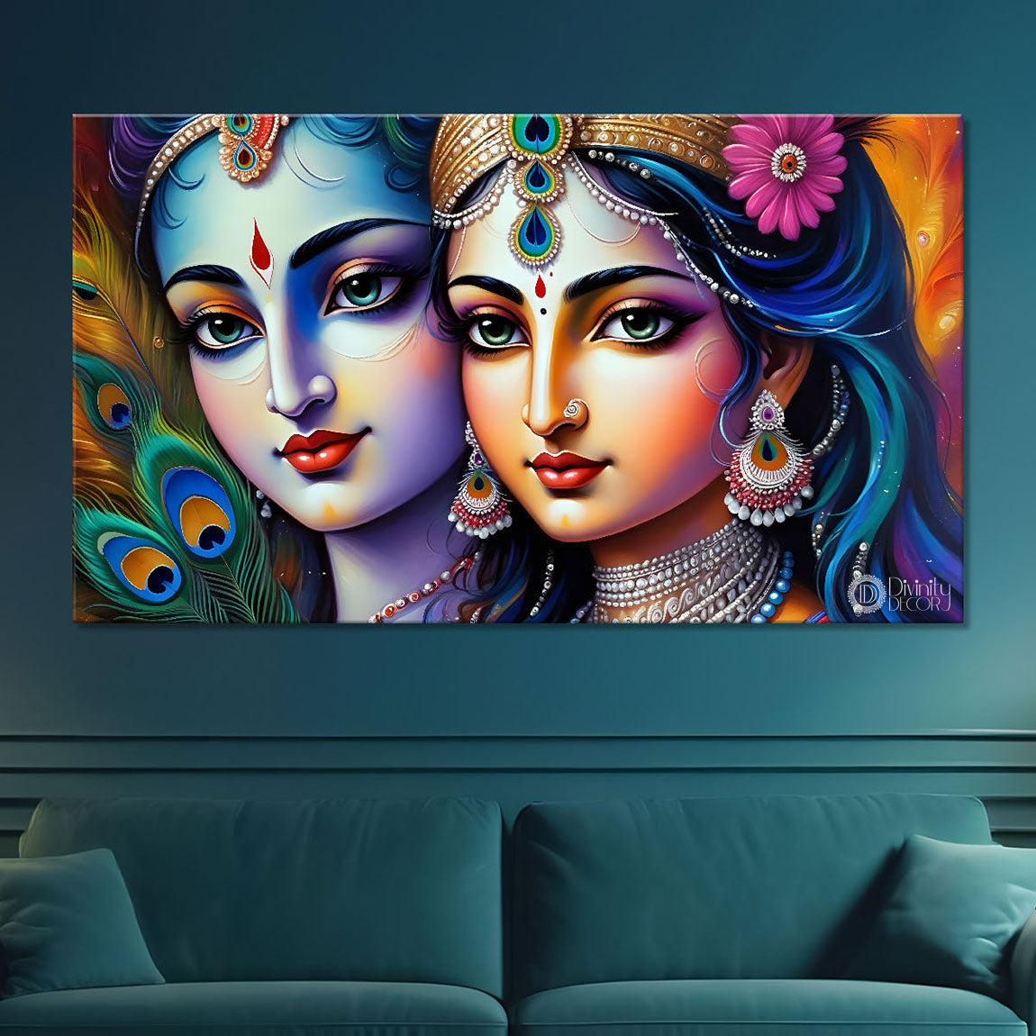 Radha and Krishna face in light textured painting Canvas Painting - Design - Krishna-83