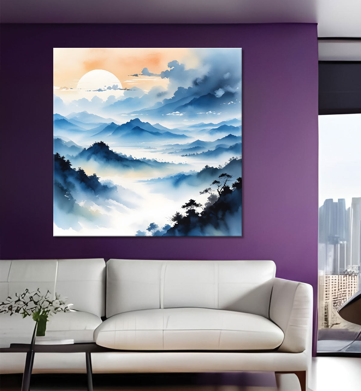 Mountains in the clouds water colour painting 24X24- Nature Art -S-85