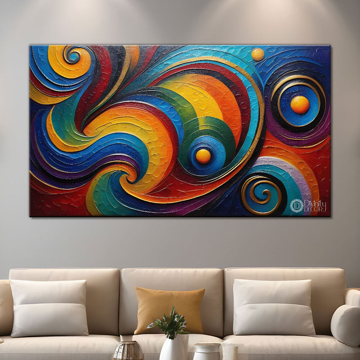 Colorful waves Textured Modern art Canvas Painting - Design - Modern-L-86