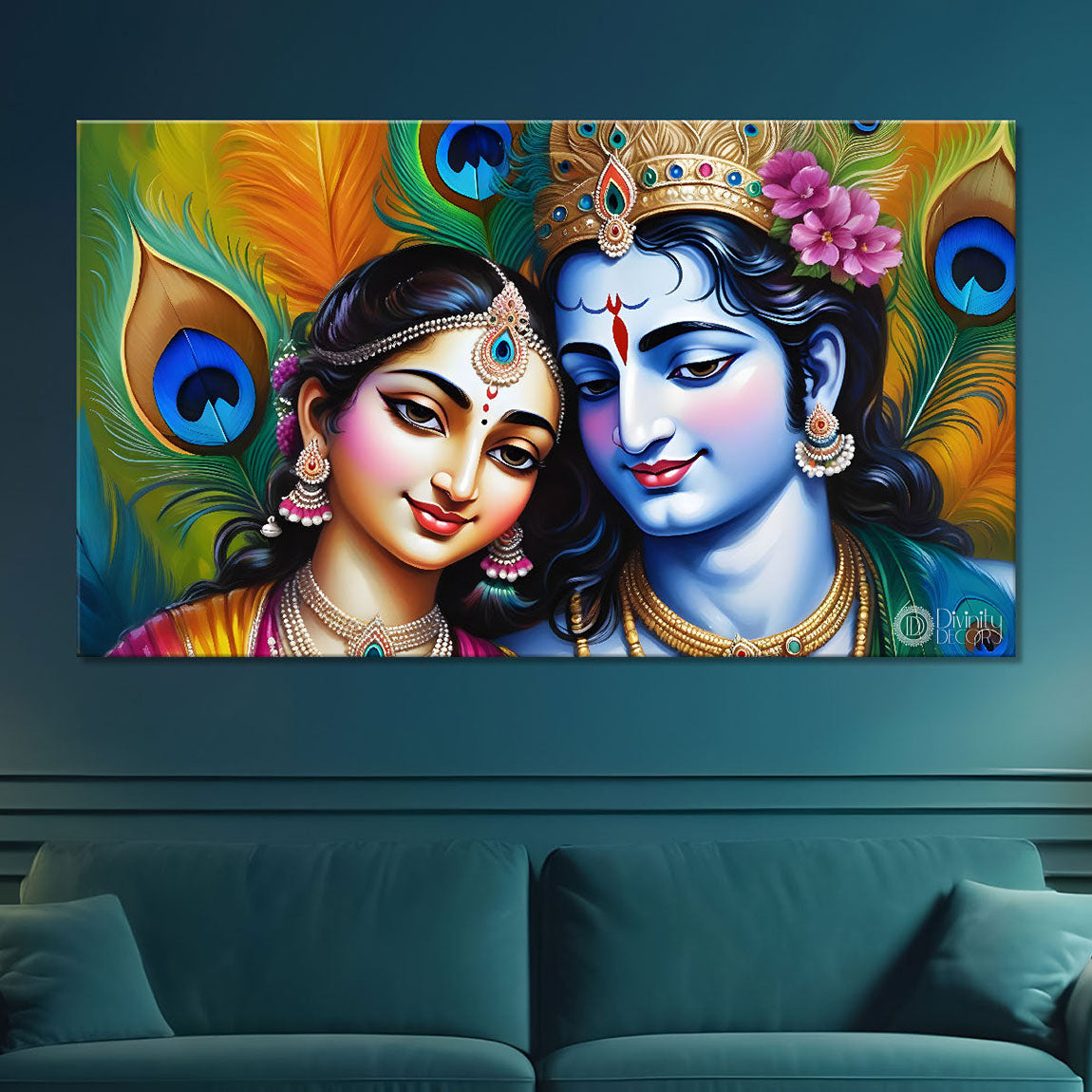 Blue faces of Krishna and Radha painting Canvas Painting - Design - Krishna-87