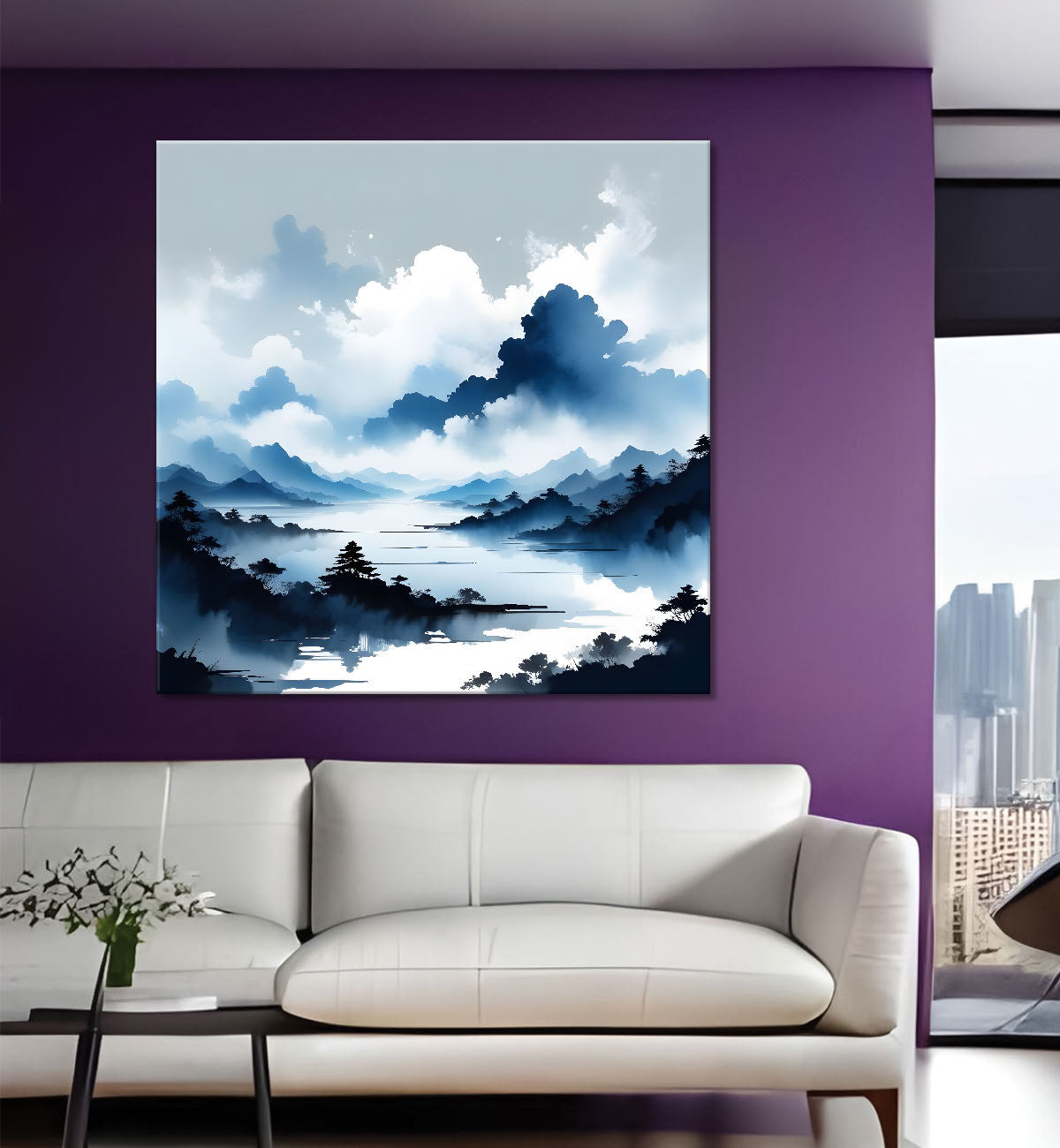 Mountains in the clouds water colour painting 24X24- Nature Art -S-87