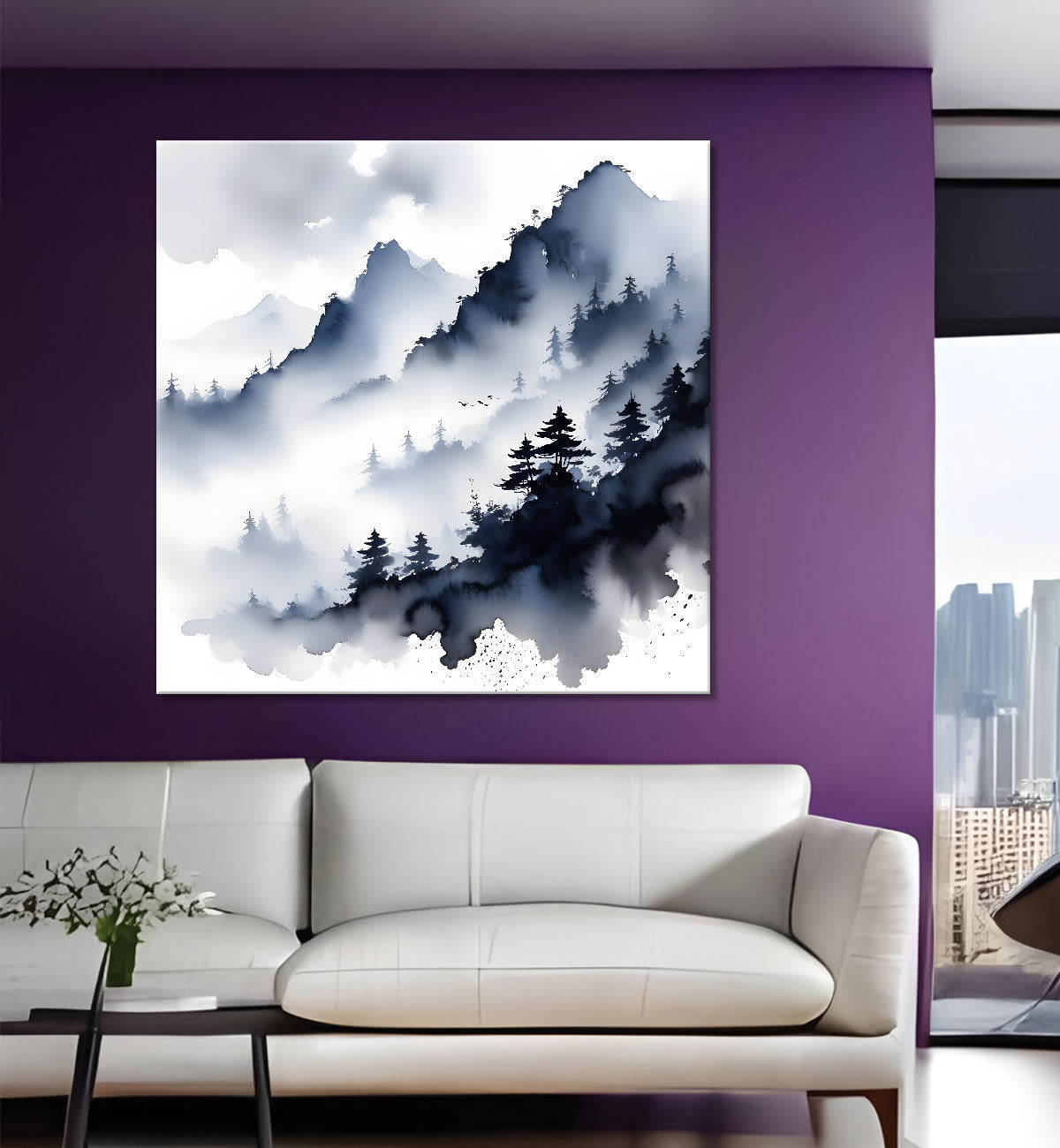 Mountains in the clouds water colour painting 24X24- Nature Art -S-89
