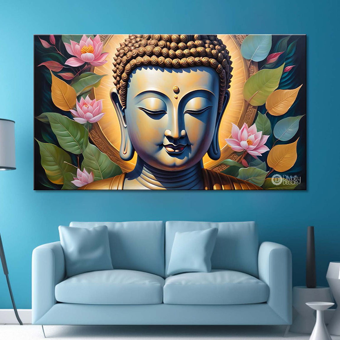 Golden buddha with lotus textured painting Canvas Wall Painting - Buddha-89