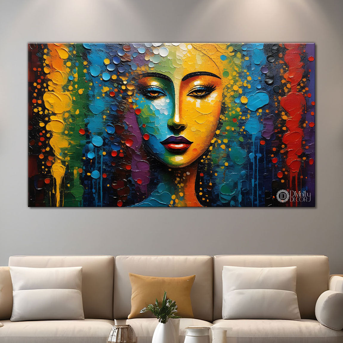Beautiful lady face Textured art Canvas Painting - Design - Modern-L-89