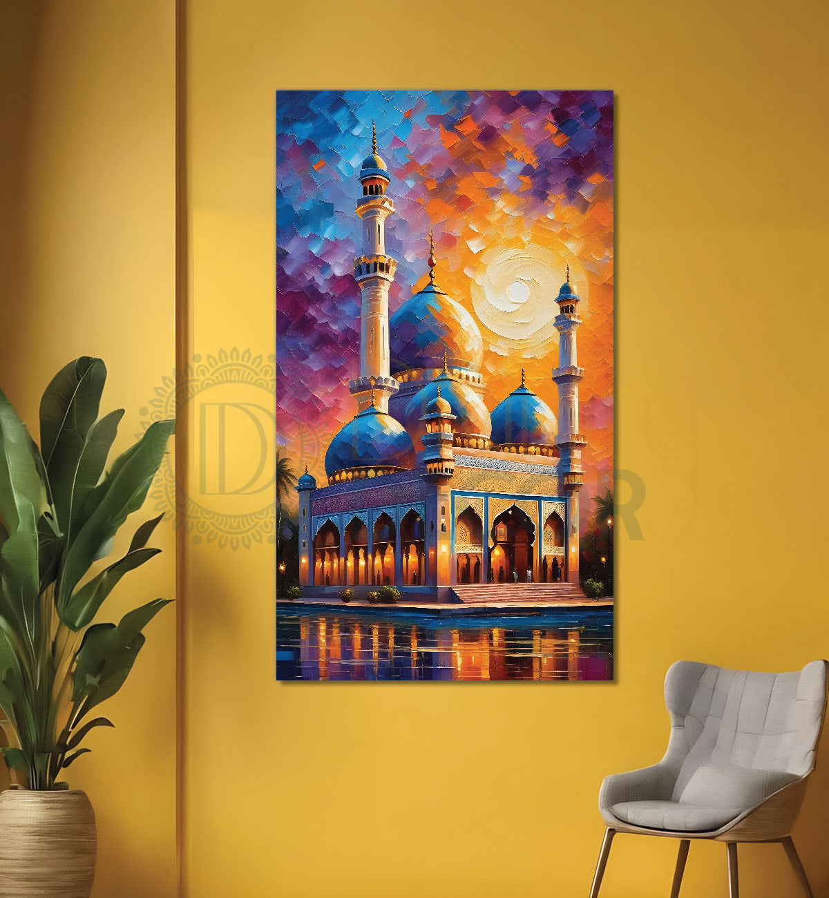 Islamic mosque with colourful background modern art  - Islamic paintings-V-8