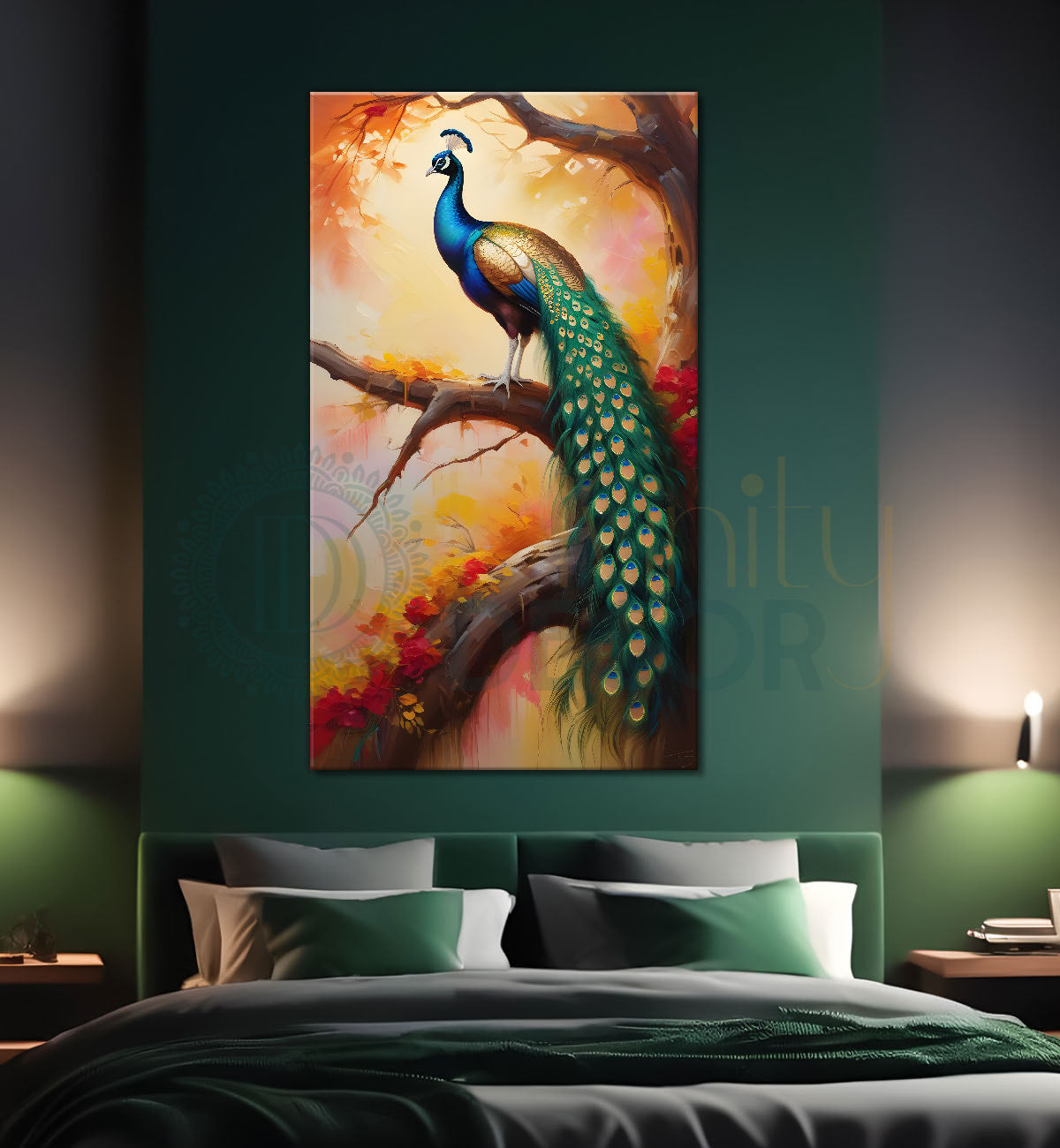 Peacock on branch with bright background modenr art   - Design - Peacock-V-8
