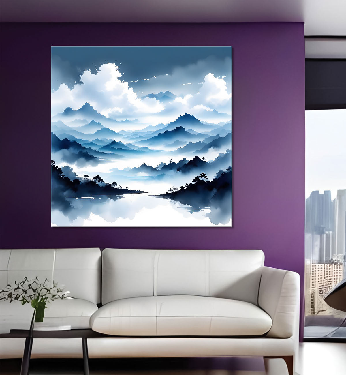 Mountains in the clouds water colour painting 24X24- Nature Art -S-90