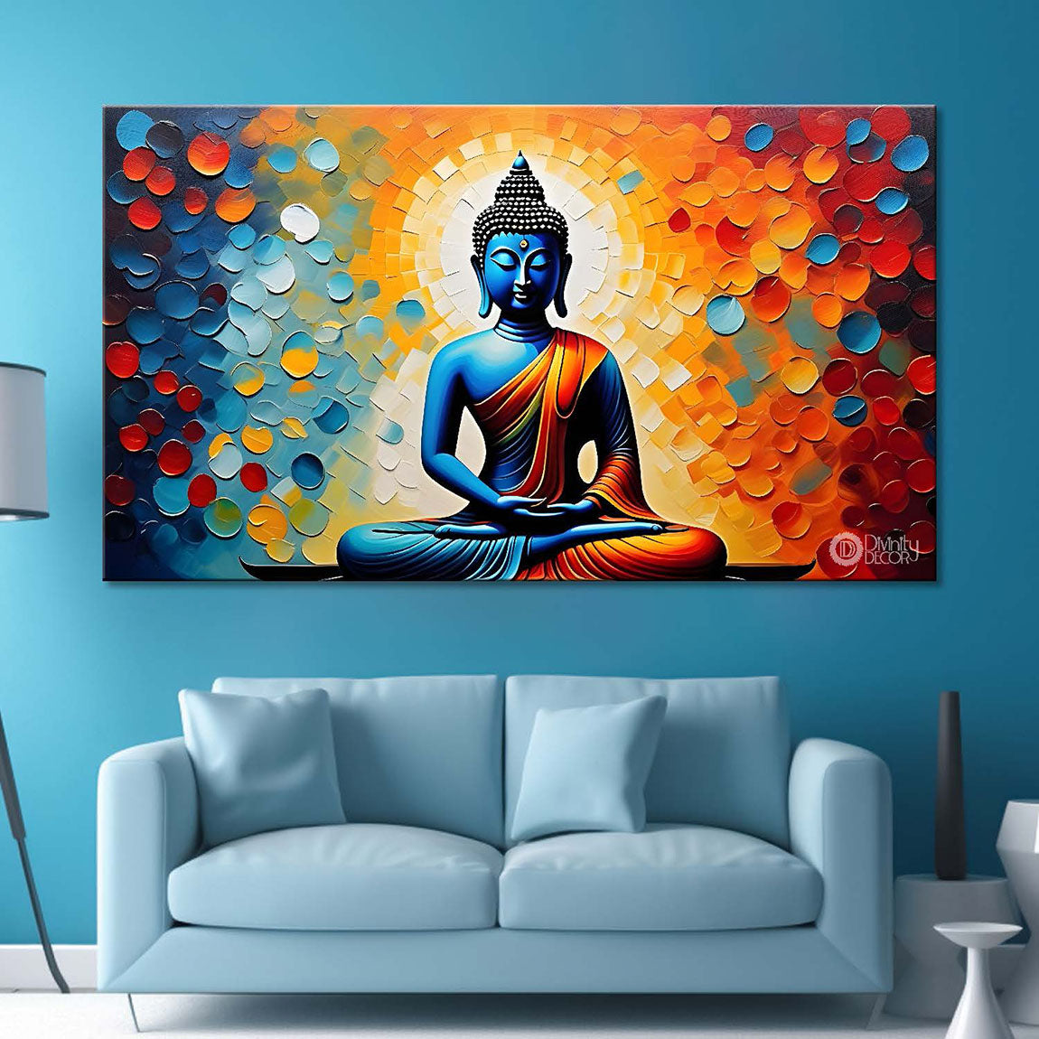 Buddha in colorful background textured painting Canvas Wall Painting - Buddha-90