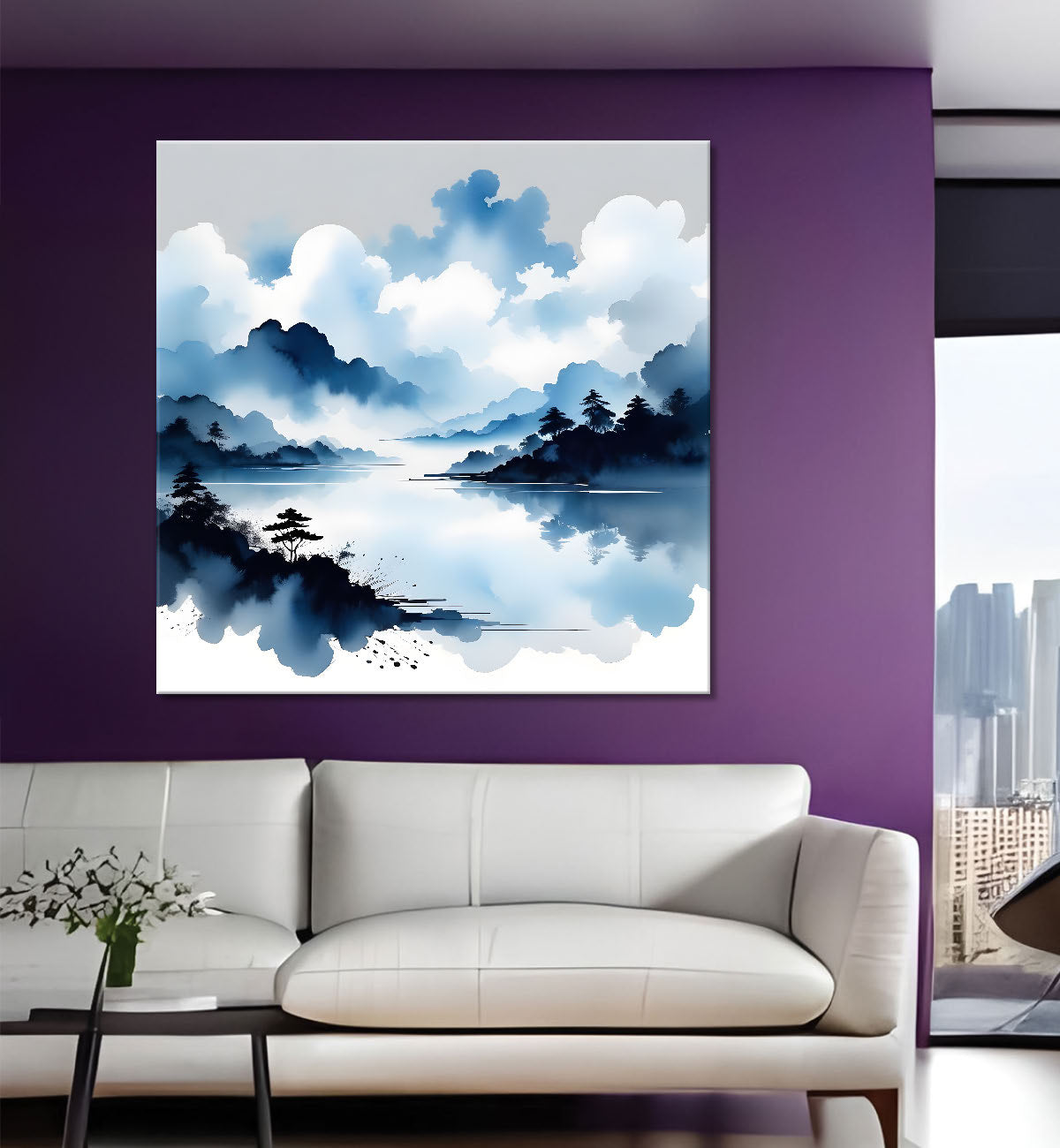 Mountains in the clouds water colour painting  24X24- Nature Art -S-92