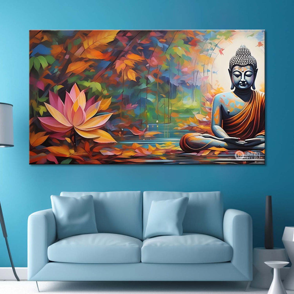 Buddha in lotus background painting Canvas Wall Painting - Buddha-92