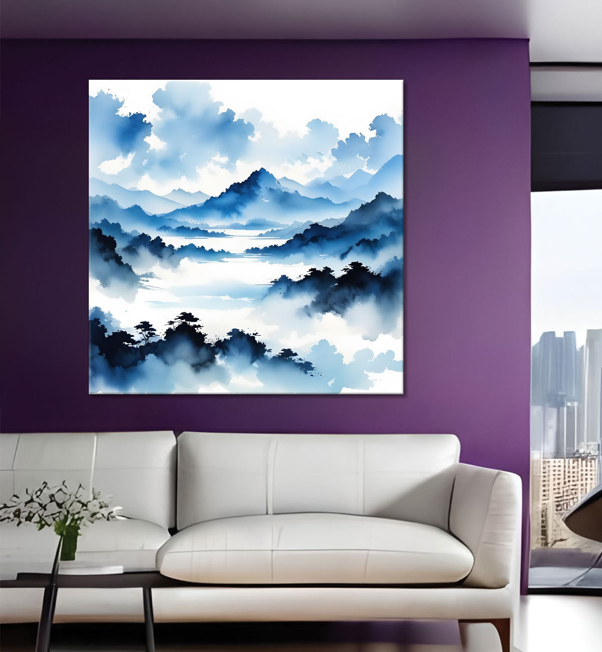 Mountains in the clouds water colour painting 24X24  - Nature Art -S-93