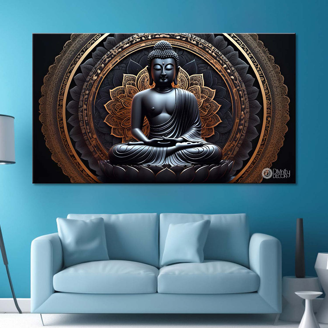 Black buddha with brown textured painting Canvas Wall Painting - Buddha-94