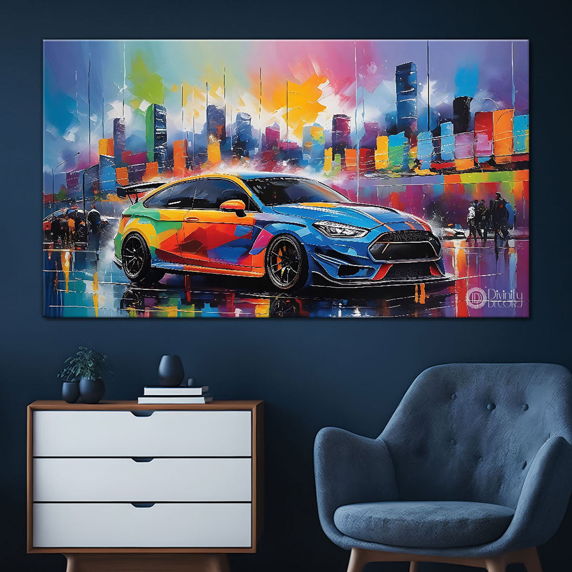 Colorful textured water color car painting Canvas Painting - Nature Art -94