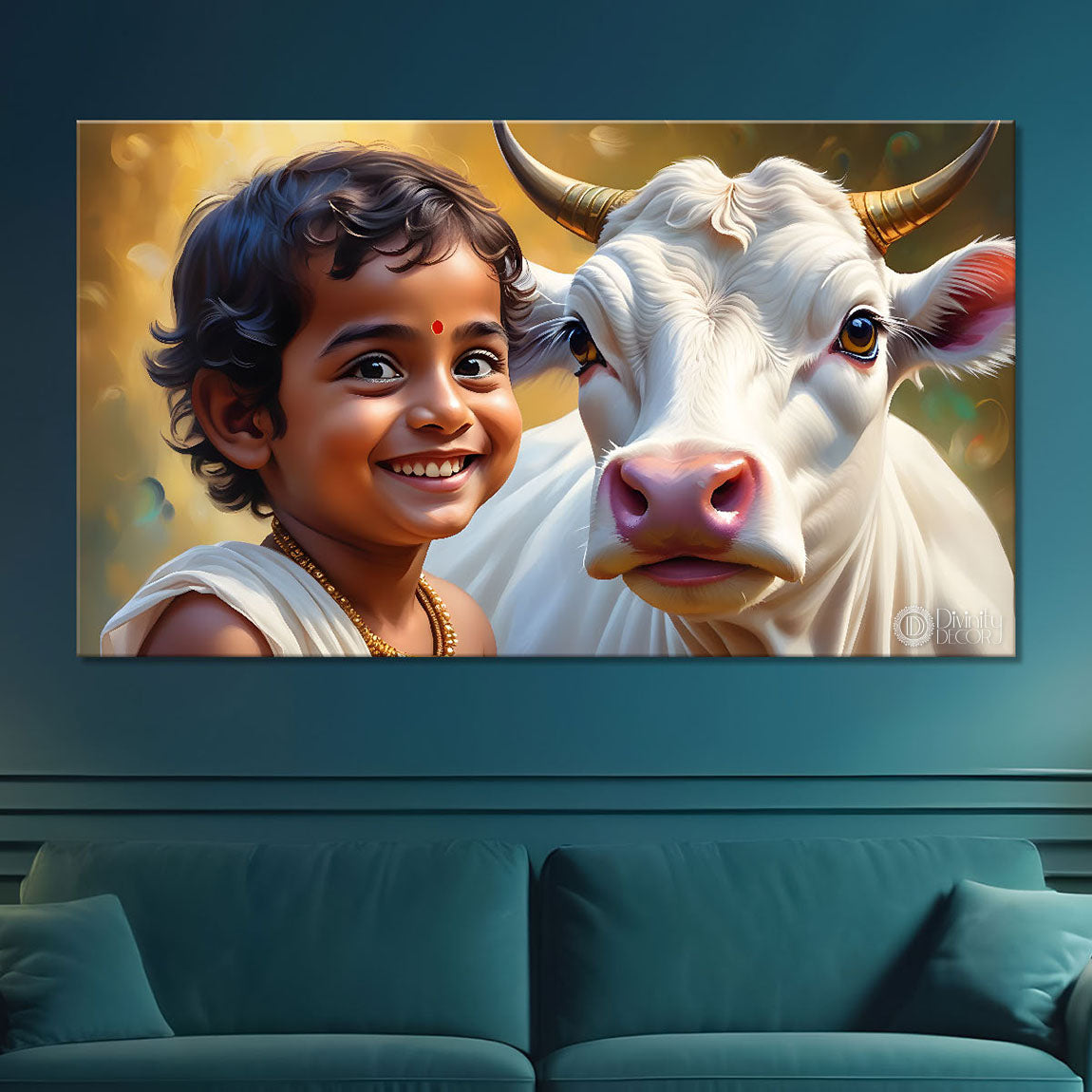 Little Krishna with cow painting Canvas Painting - Design - Krishna-95