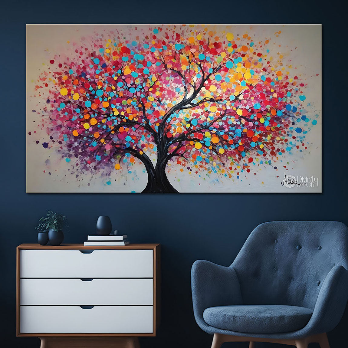 Colorful tree in textured painting Canvas Painting - Nature Art -95