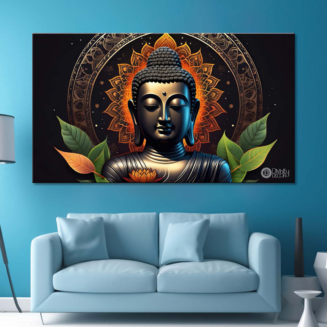 Buddha face in orange background textured painting Canvas Wall Painting - Buddha-95