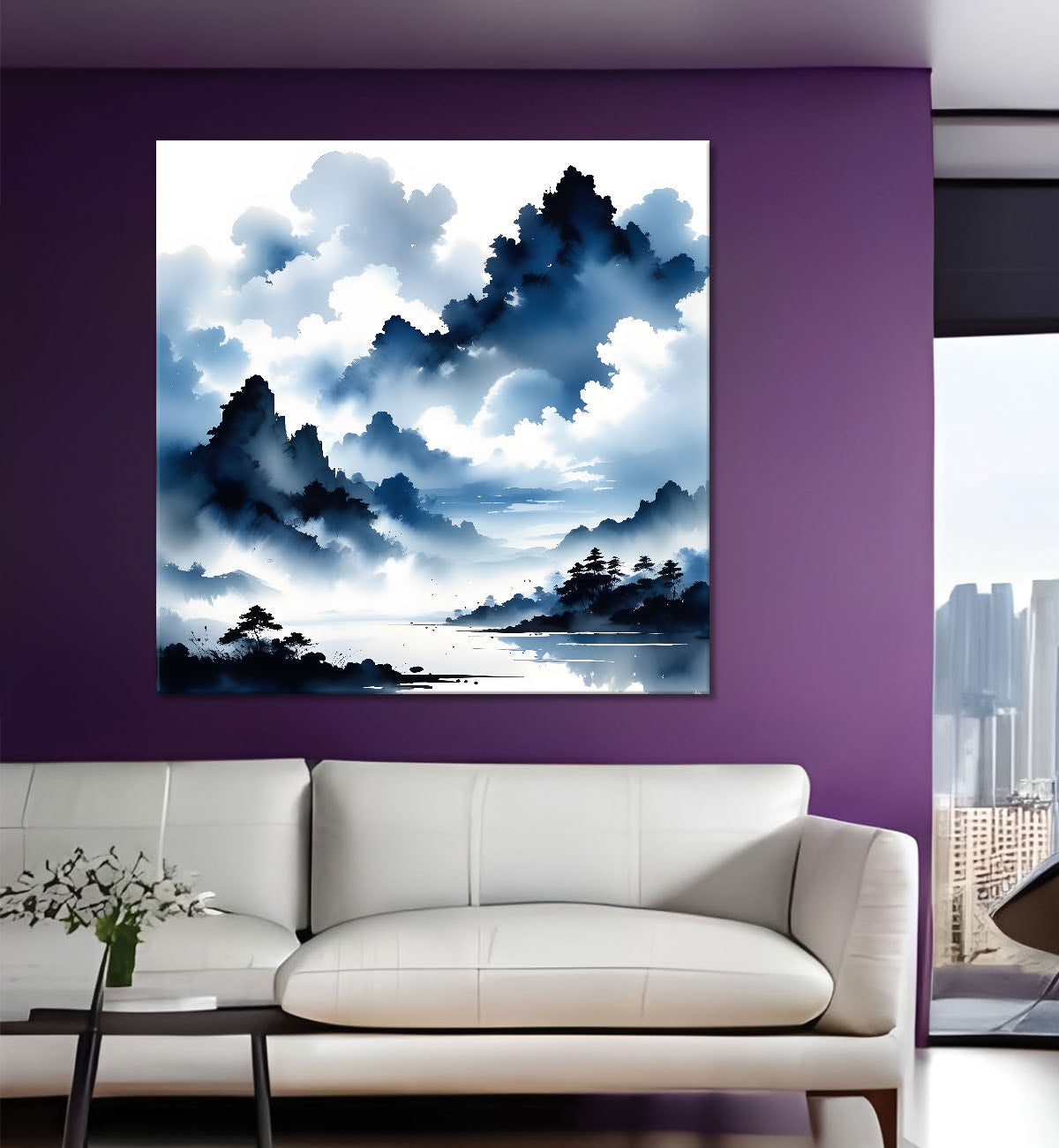 Mountains in the clouds water colour painting   24X24  - Nature Art -S-96