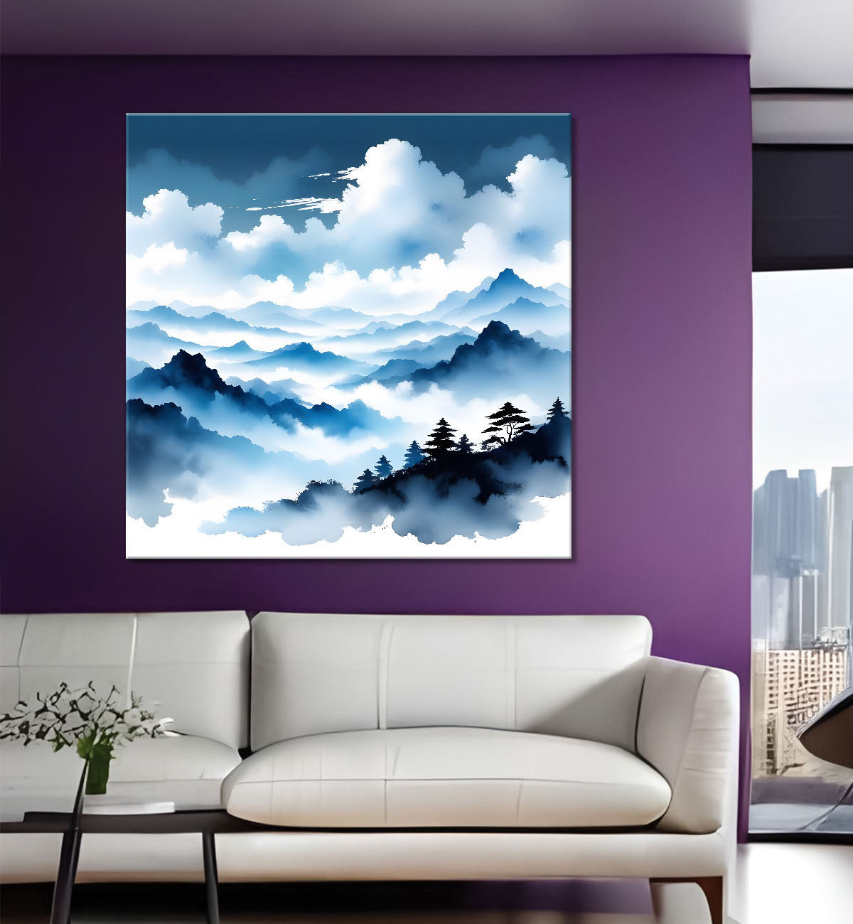 Mountains in the clouds water colour painting   24X24  - Nature Art -S-97