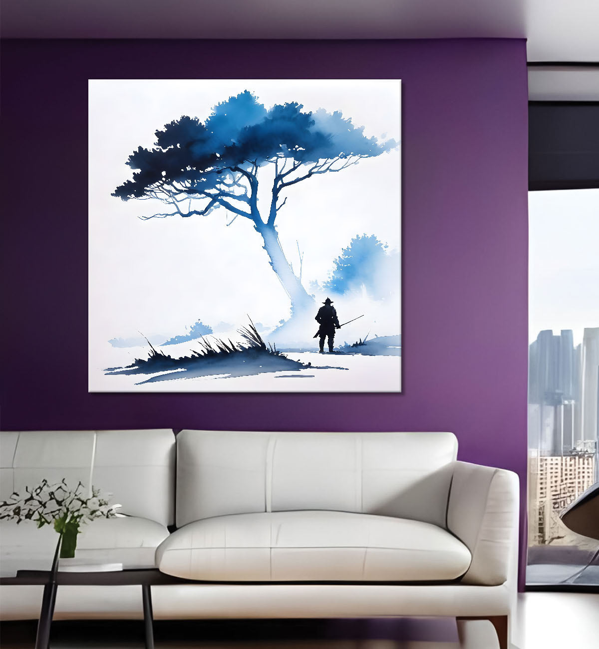 A man with tree in water colour painting    24X24  - Nature Art -S-98