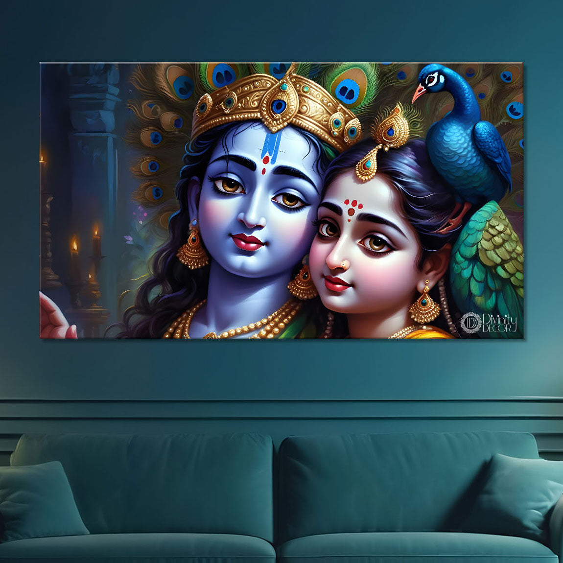 Blue face Krishna and Radha with blue painting Canvas Painting - Design - Krishna-99