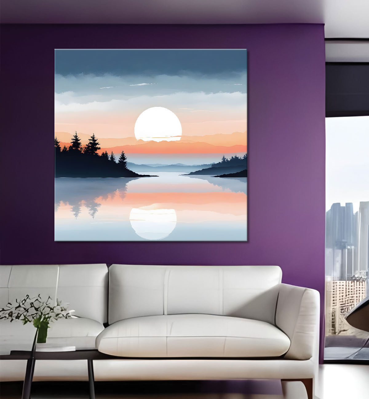 Sunset view in textured water colour painting     24X24  - Nature Art -S-99