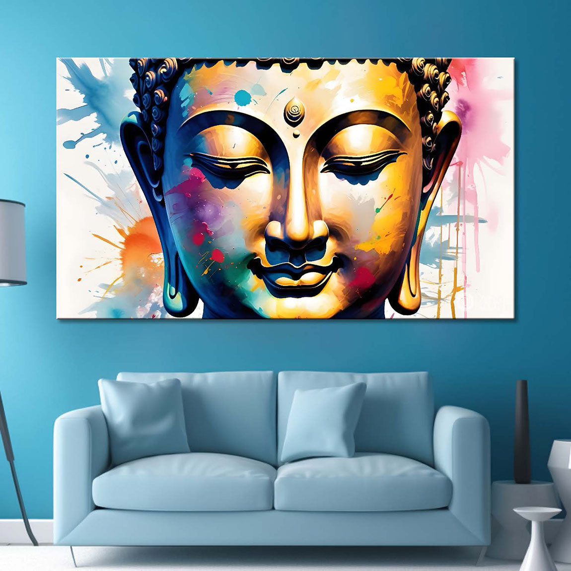 Buddha face in colors textured painting Canvas Wall Painting - Buddha-99