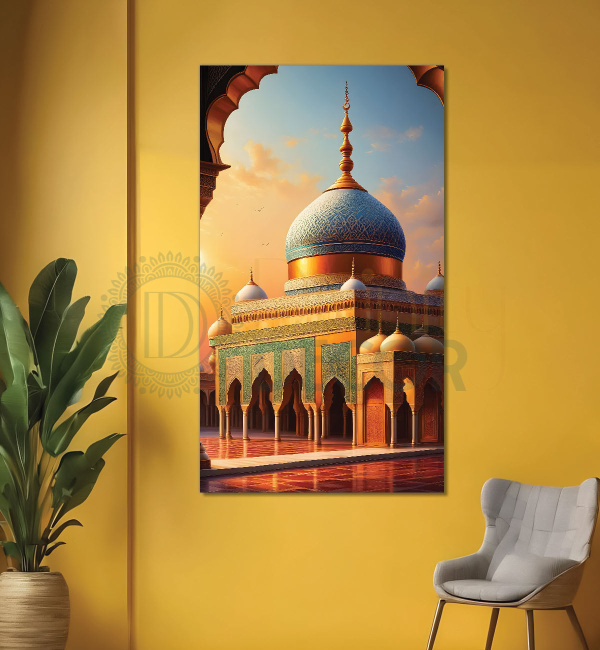 Islamic mosque with bright colours modern art  - Islamic paintings-V-9