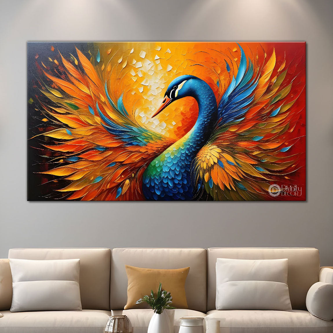 Colorful peacock textured art Canvas Painting - Design - Modern-L-102