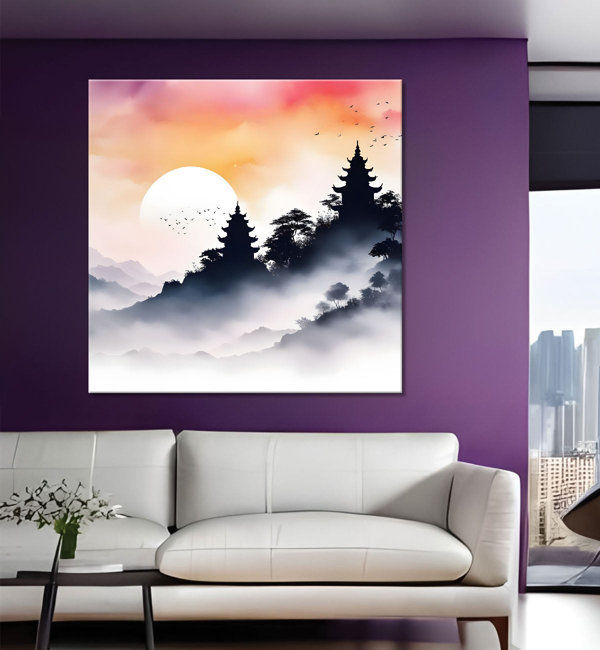 Trees with sunset painting 24X24  - Nature Art -S-102