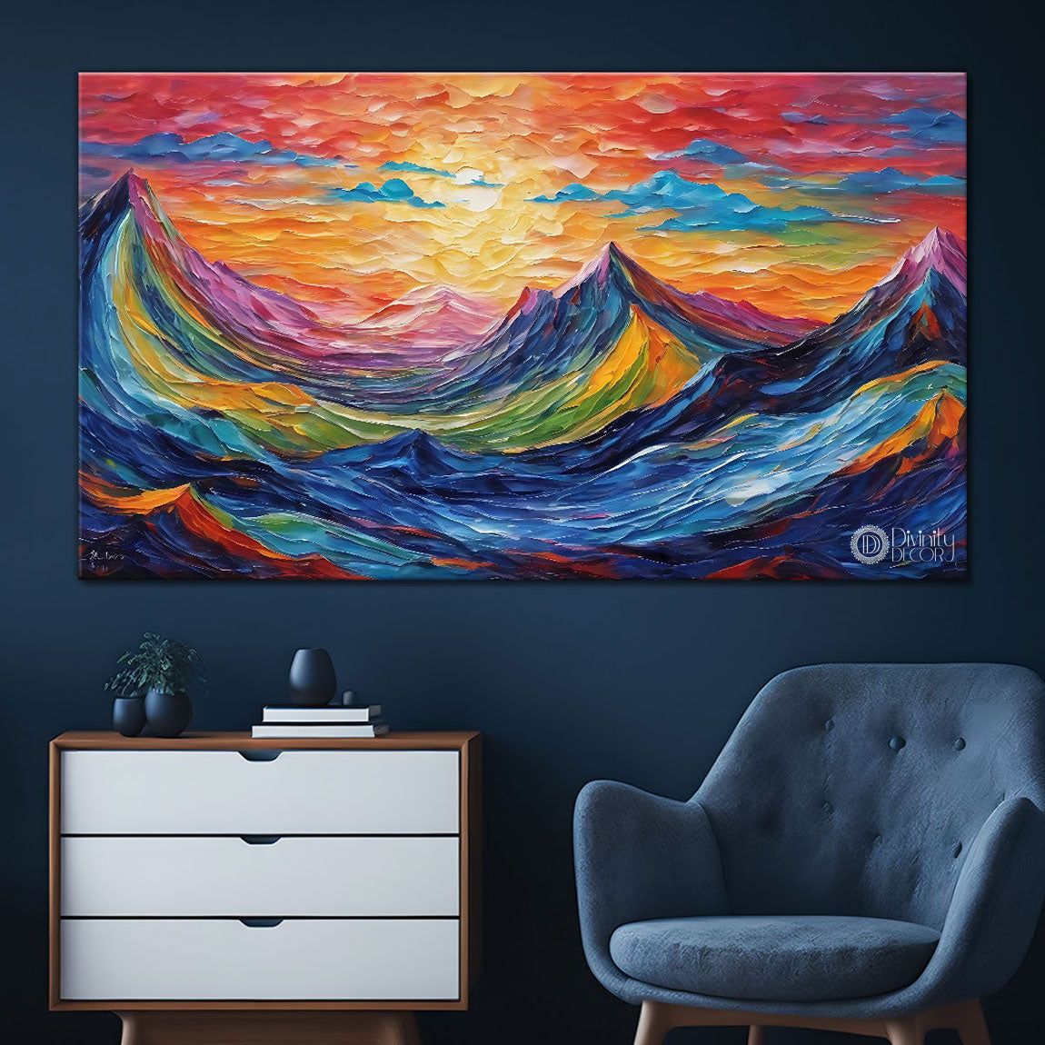 Colorful textured mountains painting Canvas Painting - Nature Art -103