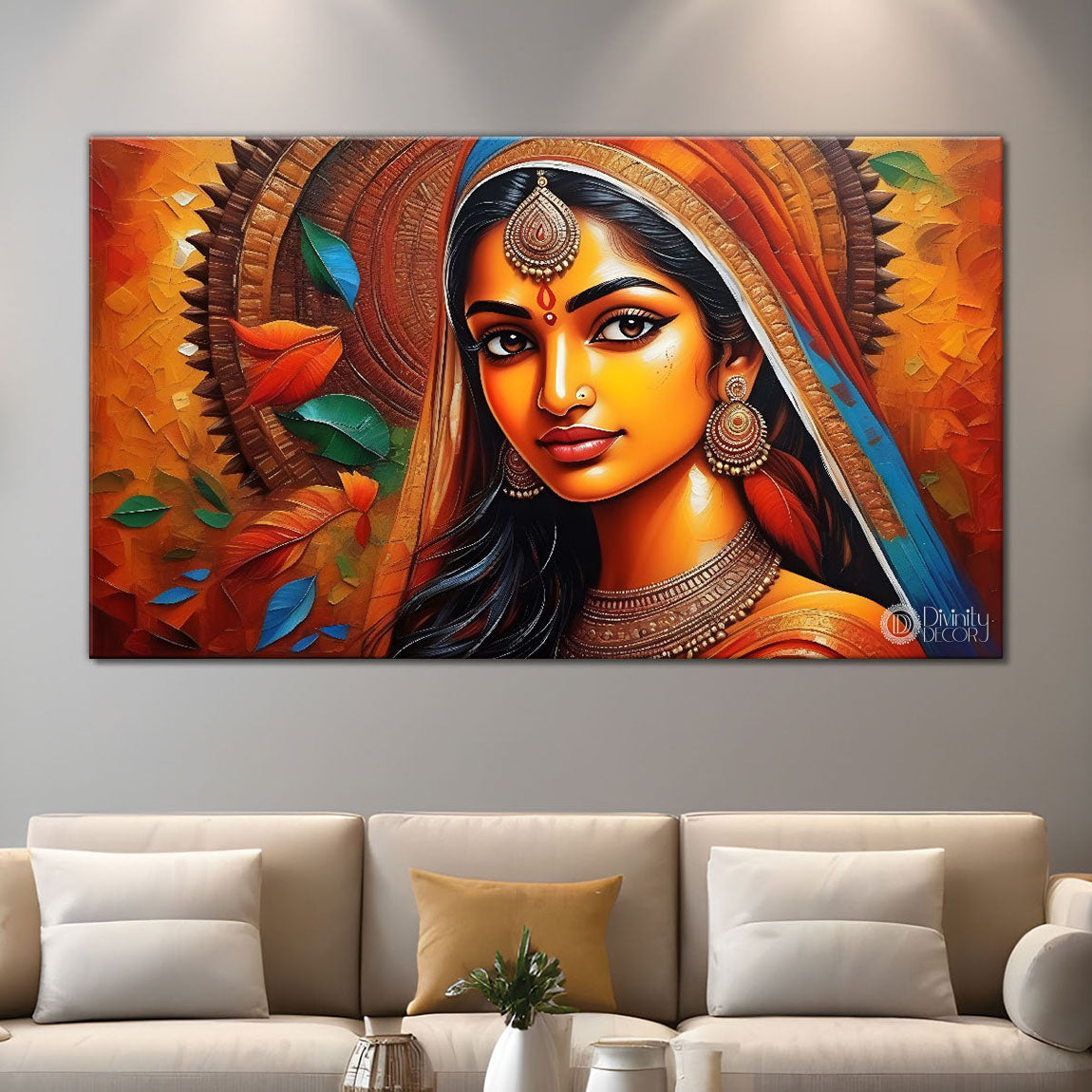 Indian woman face textured painting Canvas Painting - Design - Modern-L-103