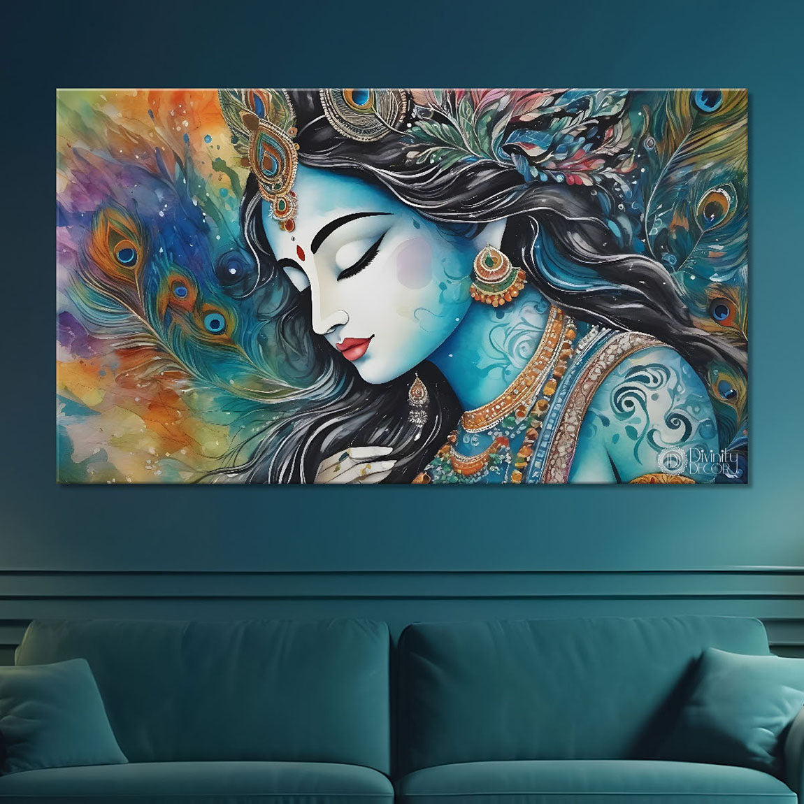 Radha with colorful background painting Canvas Painting - Design - Krishna-105