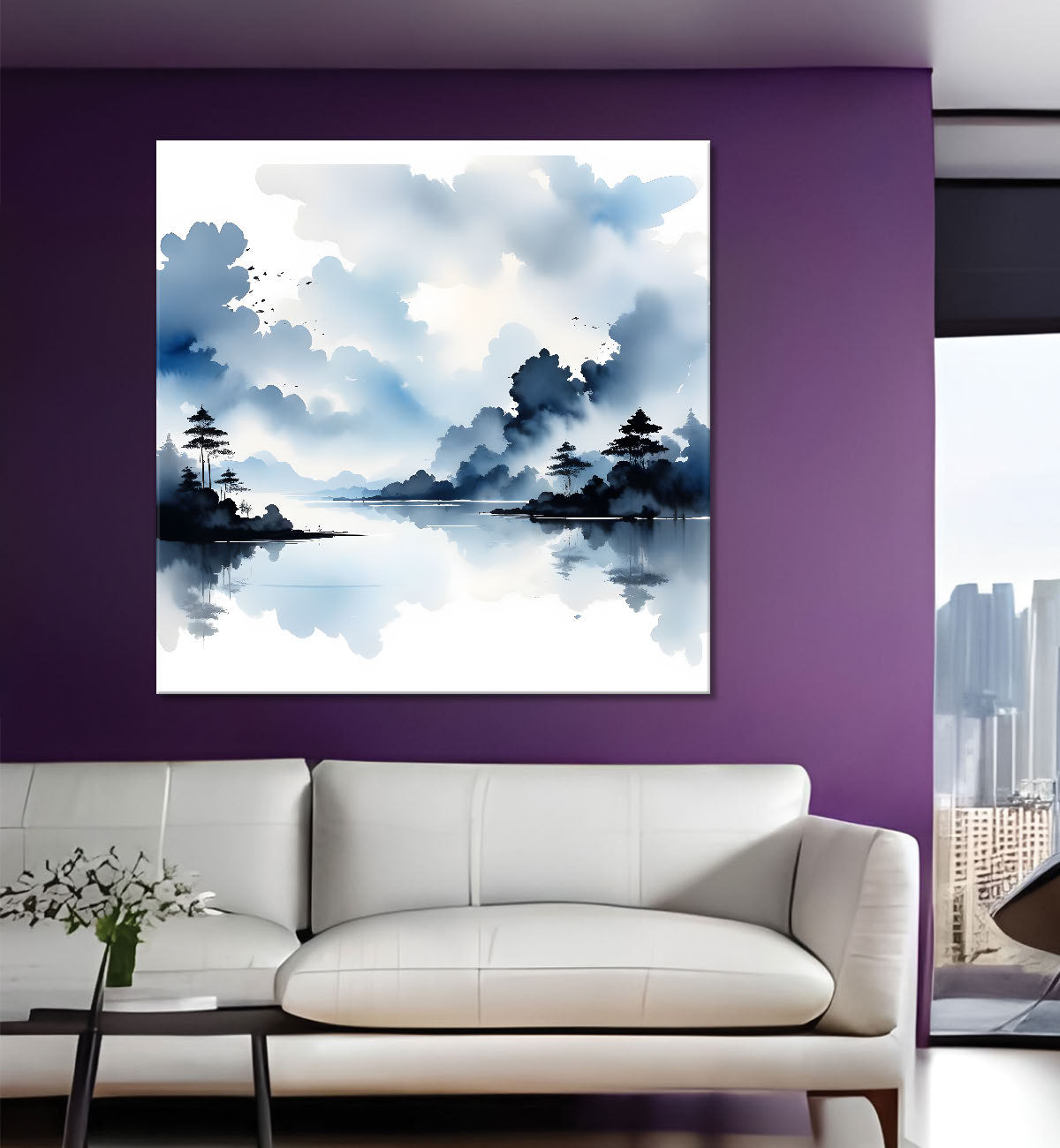 Clouds textured water colour painting  24X24 - Nature Art -S-106