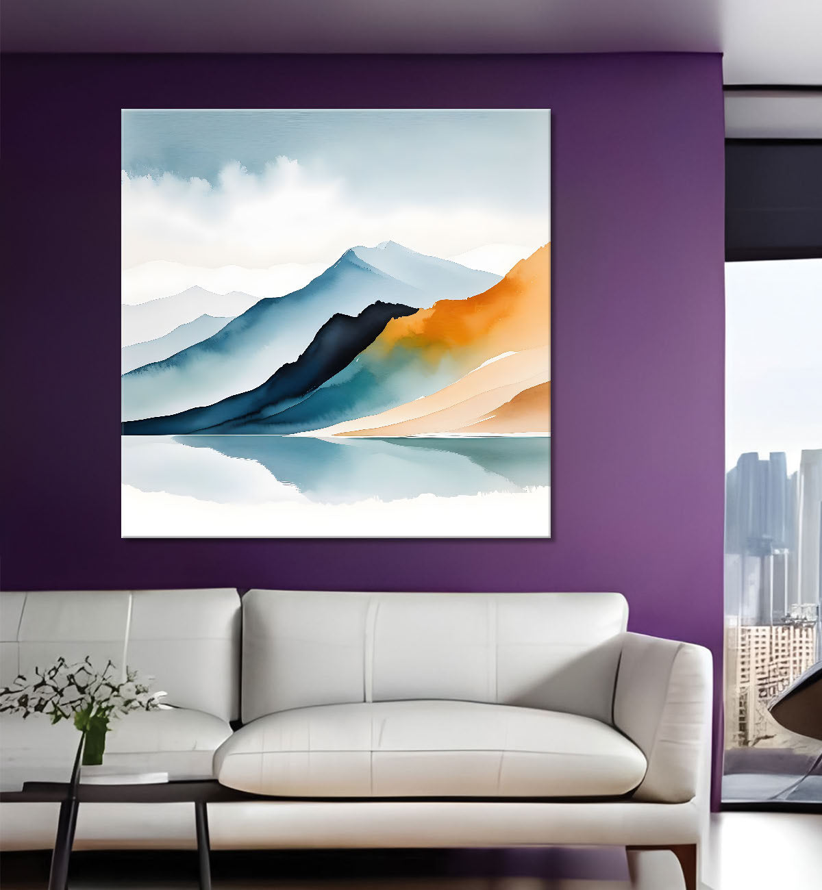 Mountains  in textured water colour painting 24X24   - Nature Art -S-109