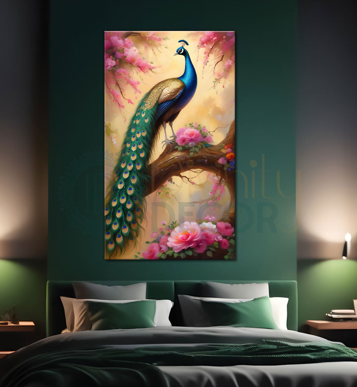 Peacock on branch with bright background modenr art  - Design - Peacock-V-10
